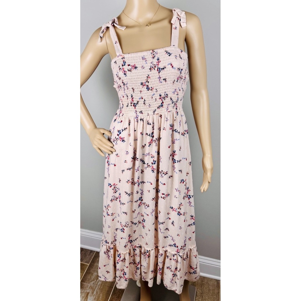 Japna Pink Floral Smocked Boho Flowy Maxi Dress Size S Cottagecore Coquette